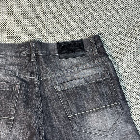 Southpole Jeans Mens 32x30 Black Straight Denim Pants Y2K Streetwear Whiskered - Picture 3 of 7